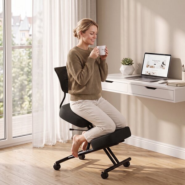 HOMCOM Scaun ergonomic postural reglabil, cu spătar și roți, negru | Aosom Romania