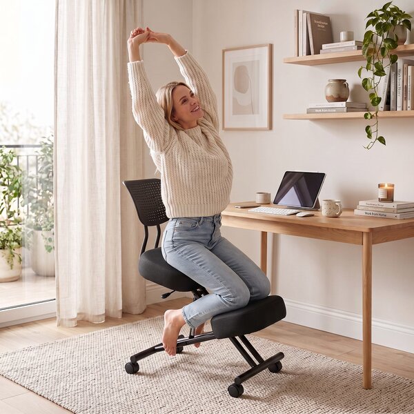 HOMCOM Scaun ergonomic postural reglabil, cu spătar și roți, negru | Aosom Romania