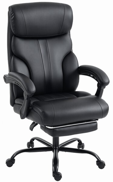 HOMCOM Scaun de birou ergonomic rotativ, rabatabil 165°, din piele ecologică PU, cu suport pentru picioare și înălțime reglabilă, negru | Aosom Romania