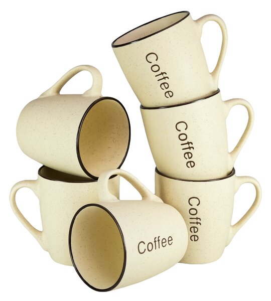 Set 6 cani decor coffee, 250 ml, Crem