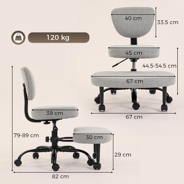 HOMCOM Scaun de Birou Ergonomic pentru Stat cu Picioarele Încrucișate, Rotire 360° cu Roți, Gri Deschis | Aosom Romania