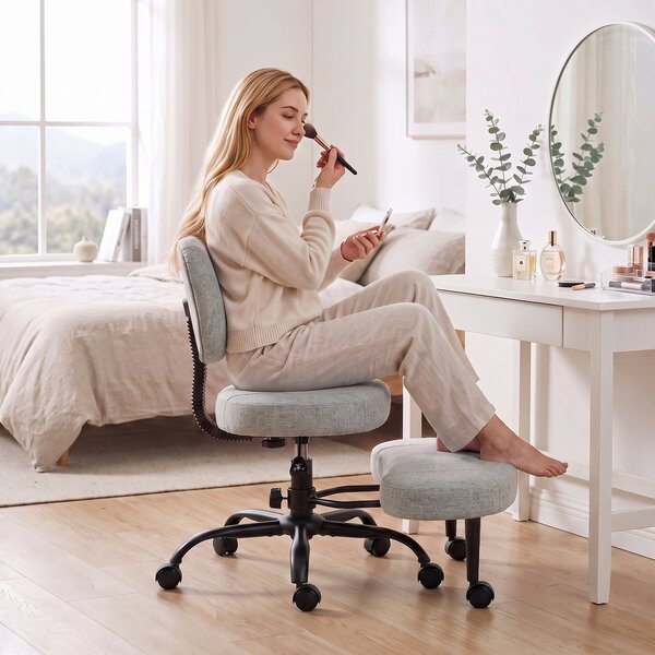 HOMCOM Scaun de Birou Ergonomic pentru Stat cu Picioarele Încrucișate, Rotire 360° cu Roți, Gri Deschis | Aosom Romania