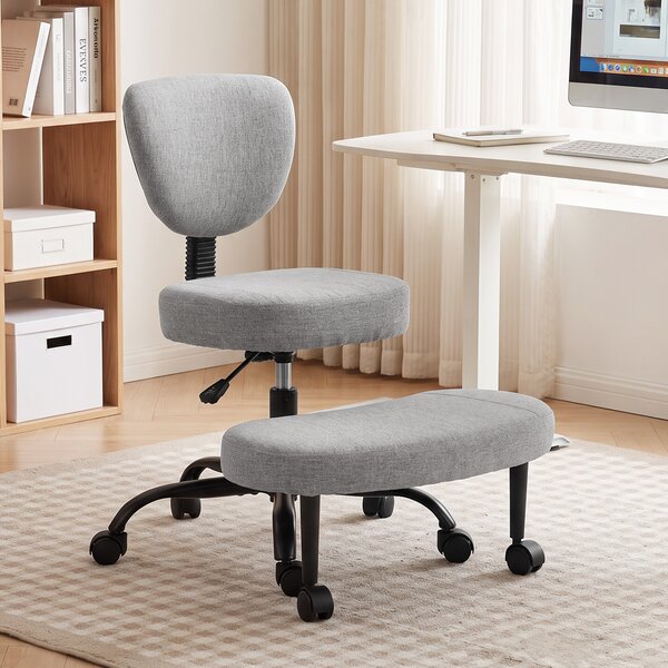 HOMCOM Scaun de Birou Ergonomic pentru Stat cu Picioarele Încrucișate, Rotire 360° cu Roți, Gri Deschis | Aosom Romania