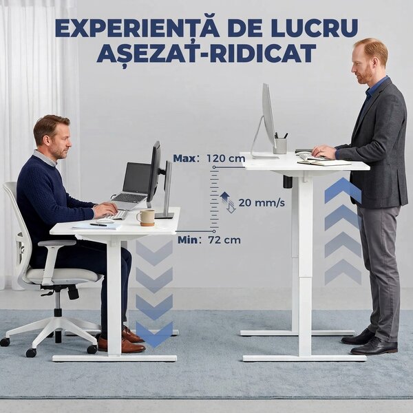 HOMCOM Birou electric reglabil pe înălțime, alb | Aosom Romania