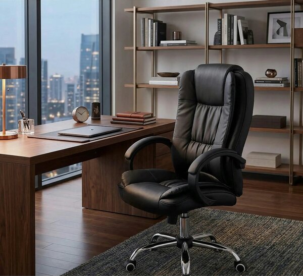 Scaun de birou RELAX, negru, piele ecologica, 64x75x110/118 cm