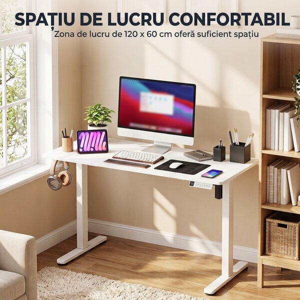 HOMCOM Birou electric reglabil cu display LCD, 120x60 cm, alb | Aosom Romania