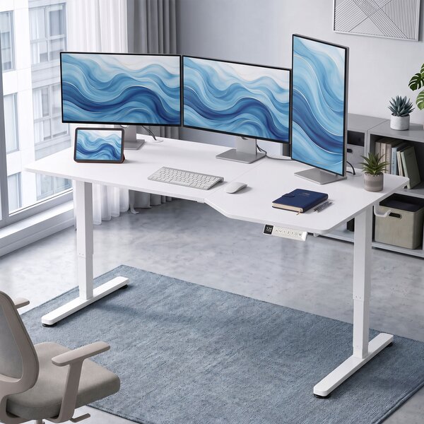 HOMCOM Birou electric reglabil pe înălțime cu display LCD, 140x80 cm, alb | Aosom Romania