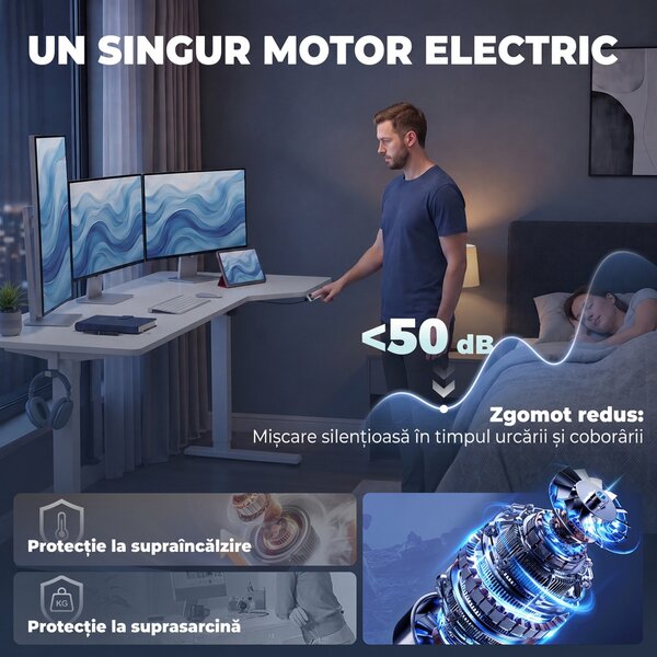 HOMCOM Birou electric reglabil pe înălțime cu display LCD, 140x80 cm, alb | Aosom Romania
