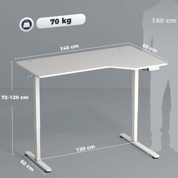 HOMCOM Birou electric reglabil pe înălțime cu display LCD, 140x80 cm, alb | Aosom Romania