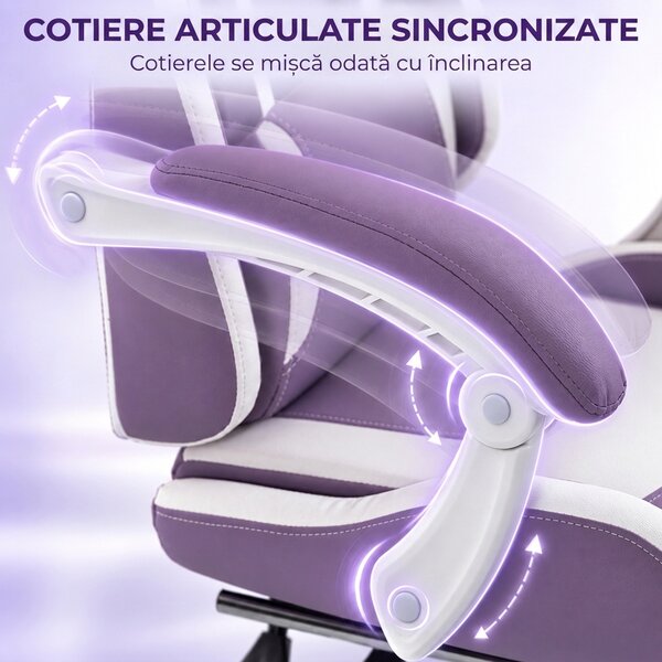 HOMCOM Scaun Gaming Ergonomic cu Urechi de Pisică, Suport pentru Picioare, Suport Lombar și Cervical, Mov | Aosom Romania