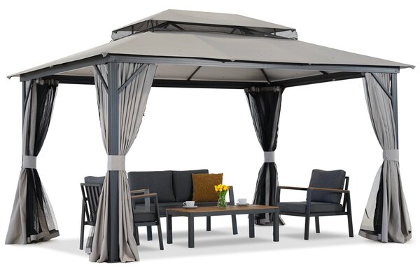 Pavilion de grădină cu plasă de țânțari și perdele Pasadena 3x6 m antracit Garden Point