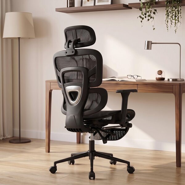 HOMCOM Scaun de Birou Ergonomic Rabatabil cu Suport pentru Picioare și Suport Lombar, Negru | Aosom Romania