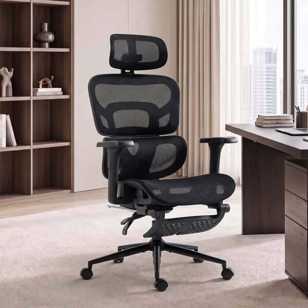 HOMCOM Scaun de Birou Ergonomic Rabatabil cu Suport pentru Picioare și Suport Lombar, Negru | Aosom Romania