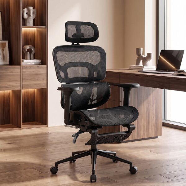 HOMCOM Scaun de Birou Ergonomic Rabatabil cu Suport pentru Picioare și Suport Lombar, Negru | Aosom Romania