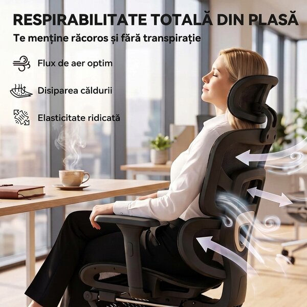 HOMCOM Scaun de Birou Ergonomic Rabatabil cu Suport pentru Picioare și Suport Lombar, Negru | Aosom Romania
