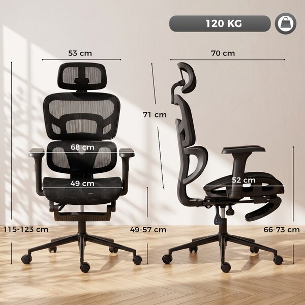 HOMCOM Scaun de Birou Ergonomic Rabatabil cu Suport pentru Picioare și Suport Lombar, Negru | Aosom Romania