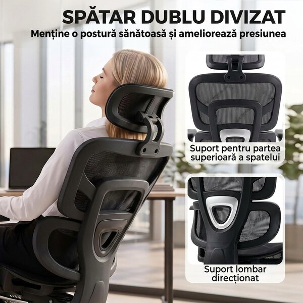 HOMCOM Scaun de Birou Ergonomic Rabatabil cu Suport pentru Picioare și Suport Lombar, Negru | Aosom Romania