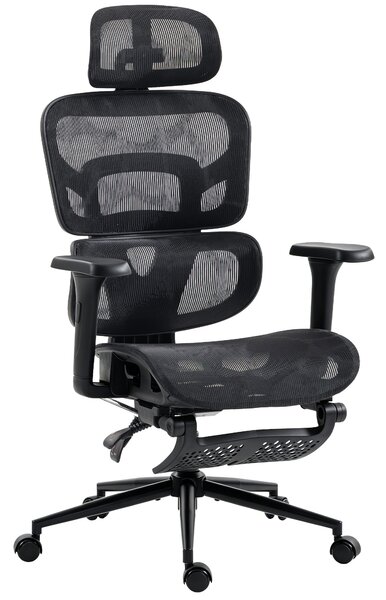 HOMCOM Scaun de Birou Ergonomic Rabatabil cu Suport pentru Picioare și Suport Lombar, Negru | Aosom Romania