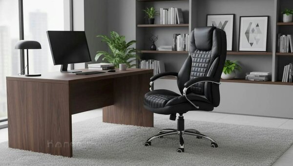 Scaun de birou KING, negru, piele ecologica, 67x76x116/124 cm