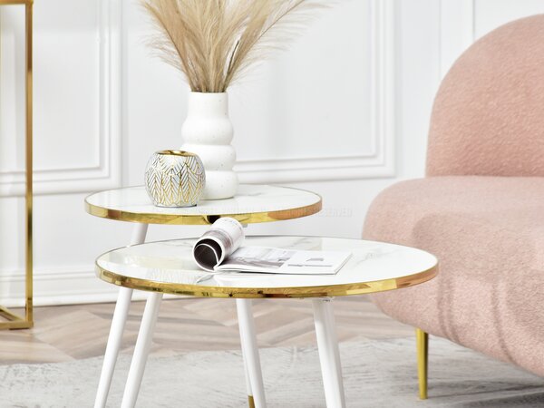 Set de 2 măsuțe de cafea Zoya Zest S (marmură albă + auriu). Promo -19%. 1111891