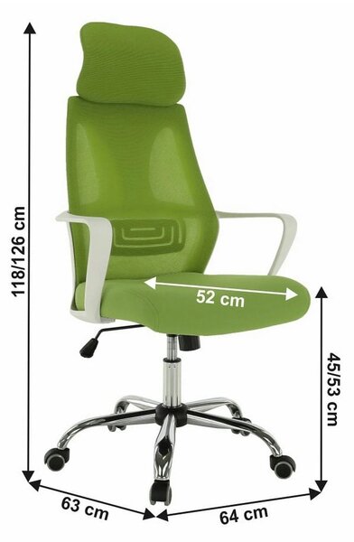 Scaun birou TAXIS, verde/alb/crom, stofa/plastic/metal, 64x63x118/127