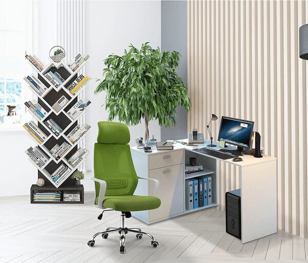 Scaun birou TAXIS, verde/alb/crom, stofa/plastic/metal, 64x63x118/127