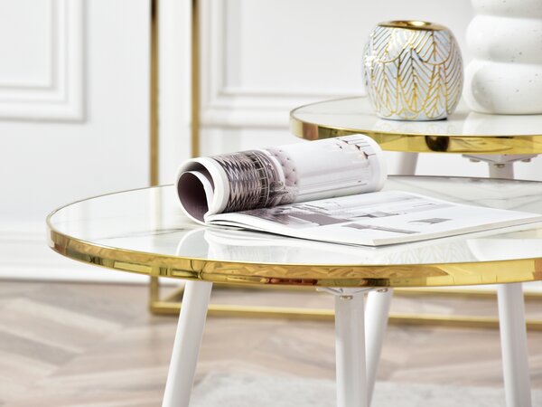 Set de 2 măsuțe de cafea Zoya Zest S (marmură albă + auriu). Promo -19%. 1111891