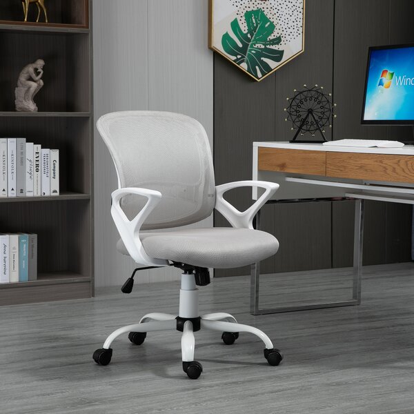 Scaun de Birou din Plasa din Material Textil Gri, Scaun pentru Masa de Lucru Ergonomic si Rotativ cu Înaltime Ajustabila Vinsetto | Aosom Romania