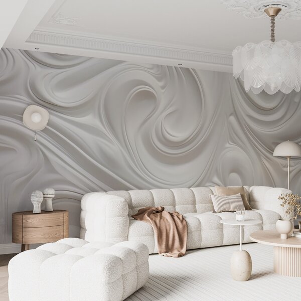 Tapet Artă modernă abstractă albă cu vârtejuri și valuri fluide, textură netedă, design elegant, estetică, Fototapet Abstract, w09059 : Uwalls.ro