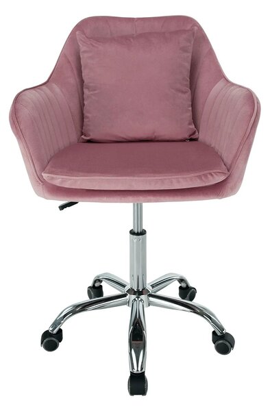 Scaun birou stofa catifelata KLIAN, roz/crom, 59x61x87/101 cm