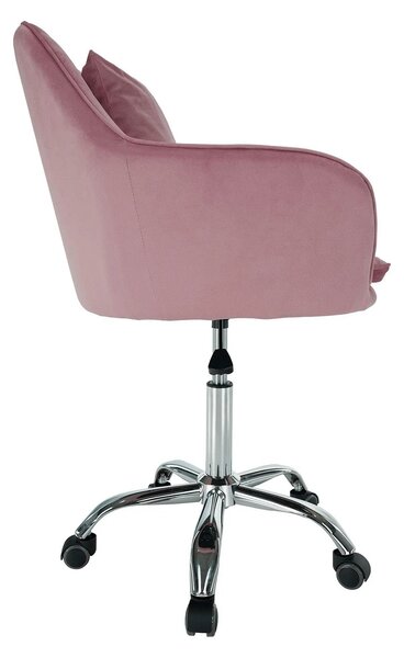 Scaun birou stofa catifelata KLIAN, roz/crom, 59x61x87/101 cm