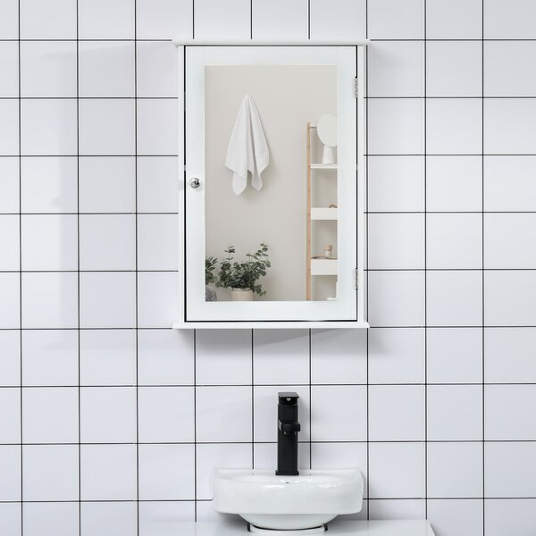 Kleankin Dulapior Suspendat cu Oglindă pentru Baie, Design Modern, Inchidere Magnetica, 41x14x60cm, Alb, din Lemn | Aosom Romania