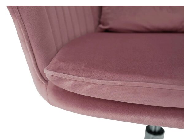 Scaun birou stofa catifelata KLIAN, roz/crom, 59x61x87/101 cm
