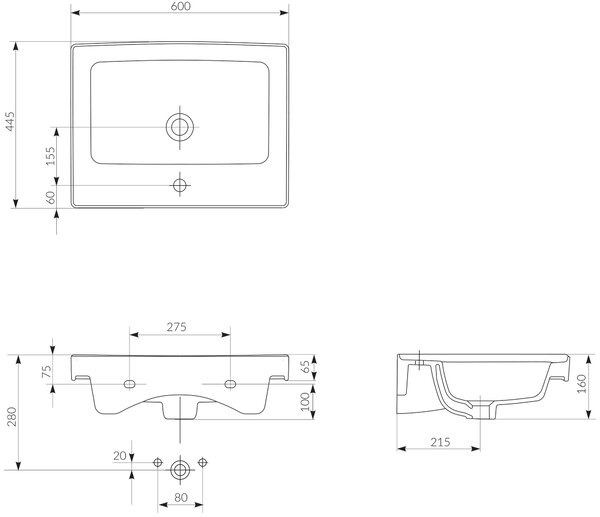 Set dulap Cersanit Crea S924-008, lavoar Cersanit Crea K114-006