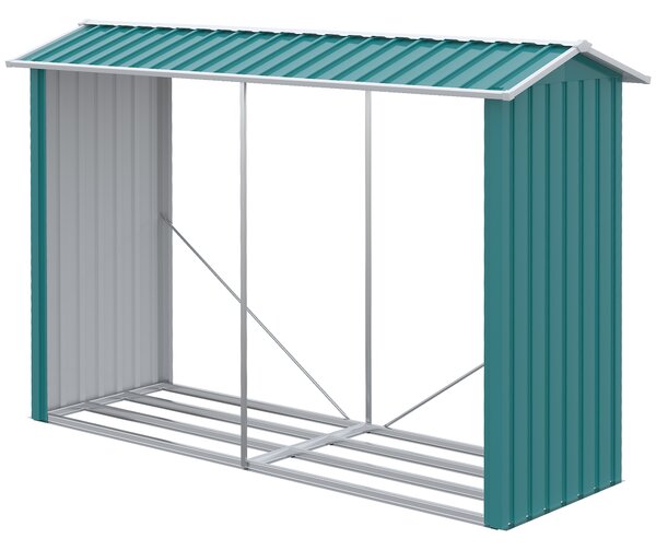 Outsunny Magazie de Depozitare a Buștenilor, Casă pentru Lemne de Foc din Otel Galvanizat cu Podea Înălțată, 240x86x160 cm, Verde | Aosom Romania