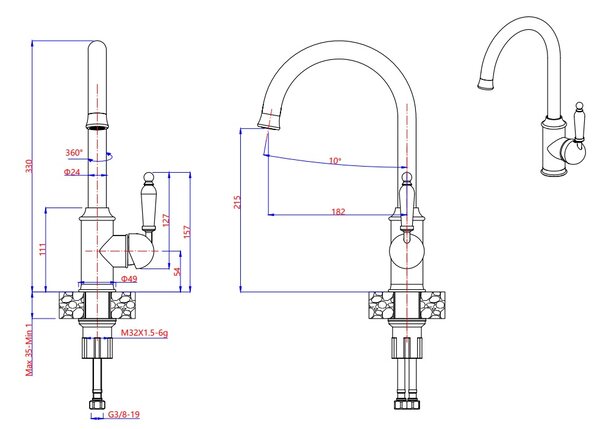 Quadron Rachel Q Line baterie bucătărie pe picior alb-aur/aur vechi 3623504_WHMPVDG1