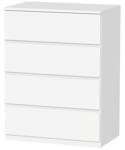 HOMCOM Comodă cu 4 Sertare, Organizator de Depozitare cu Ghidaje Metalice și Mânere cu Caneluri, 60x40x80 cm, Alb | Aosom Romania