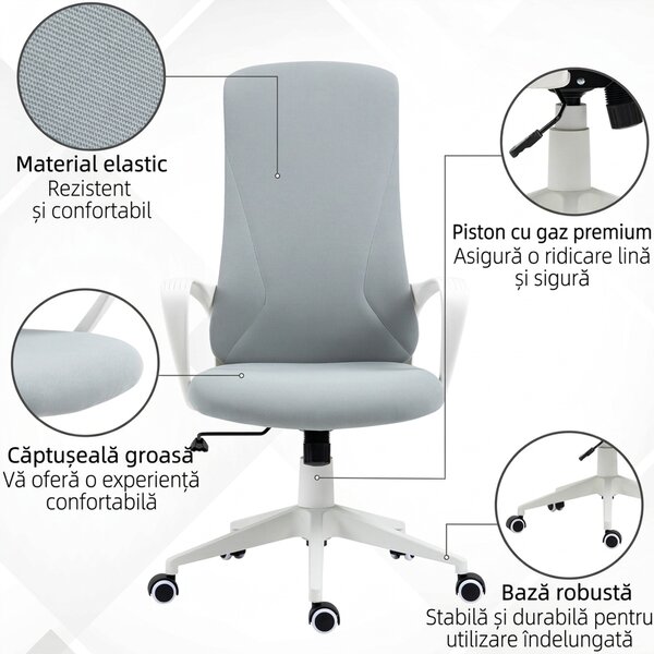 Vinsetto Scaun de Birou Ergonomic și Tapitat, Înălțime Reglabilă, Funcție de Înclinare, 62x56x110-119.5 cm, Gri | Aosom Romania