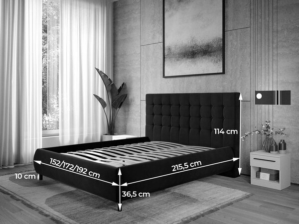 Pat Tapitat cu somiera fixa - Gri Inchis - Velvet 140x200