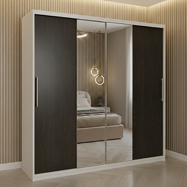 Dulap dressing Londra 2 usi cu oglinda, 200 cm, Alb/Wenge