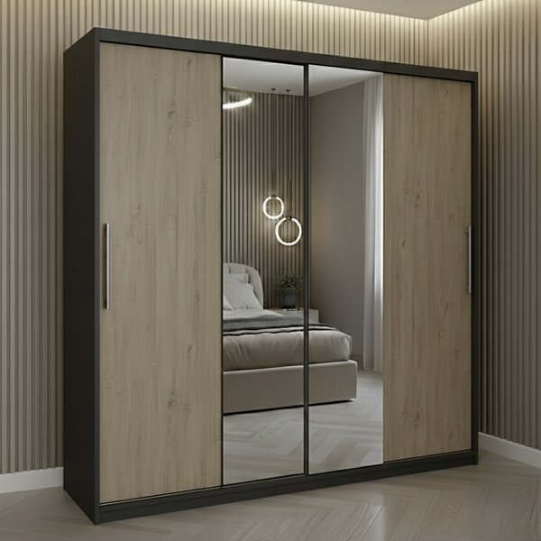 Dulap dressing Londra 2 usi cu oglinda, 200 cm, Gri/Sonoma