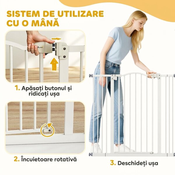 PawHut Poartă Extensibilă pentru Câini fără Șuruburi, Poartă de Siguranță Reglabilă, 94-100x94 cm, Alb | Aosom Romania