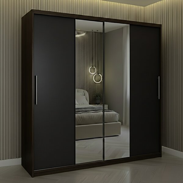 Dulap dressing Londra 2 usi cu oglinda, 200 cm, Wenge/Gri