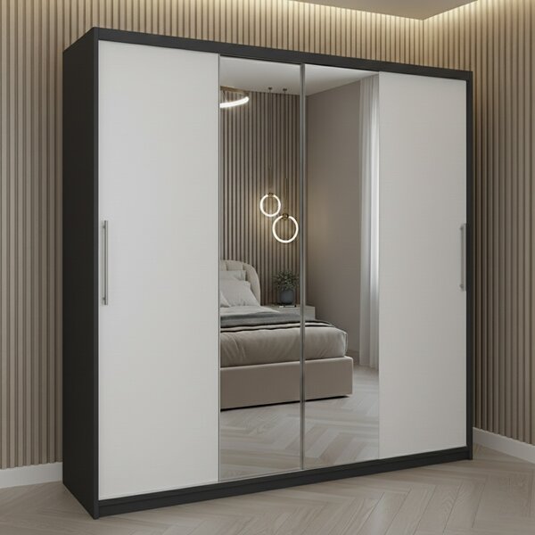 Dulap dressing Londra 2 usi cu oglinda, 200 cm, Gri/Alb