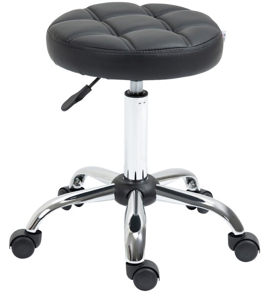 HOMCOM Scaun Rotativ cu Roti, Rotund, Scaun pentru Coafor și Estetician cu Înălțime Ajustabilă, Tapițat în Piele Ecologică, Ø35.5x51-67 cm, Negru