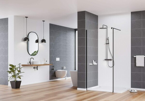 Deante Kerria Plus, cabină de duș 80 cm, înălțime 200 cm, sticlă transparentă de 6 mm cu ActiveCover, profil negru, KTS_N38P