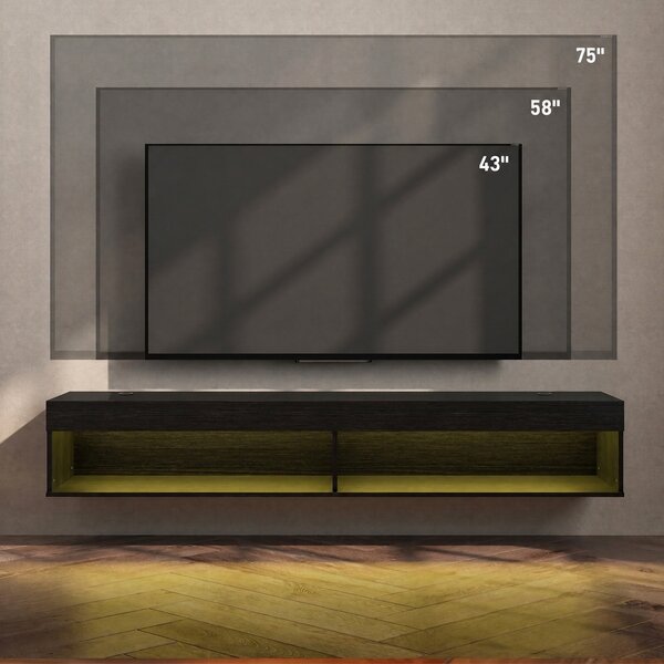HOMCOM Suport TV Plutitor cu Lumini LED pentru Televizoare de Până la 190 cm, Consolă Media cu Raft de Depozitare, 180x40x30 cm, Negru | Aosom Romania