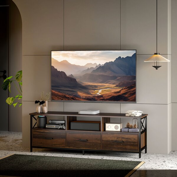 HOMCOM Dulap TV 65" în Stil Industrial cu 3 Sertare și 3 Rafturi Deschise, Dulap TV din Lemn, 147x40x50 cm, Negru | Aosom Romania