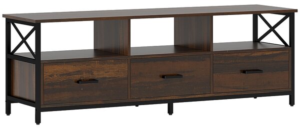 HOMCOM Dulap TV 65" în Stil Industrial cu 3 Sertare și 3 Rafturi Deschise, Dulap TV din Lemn, 147x40x50 cm, Negru | Aosom Romania