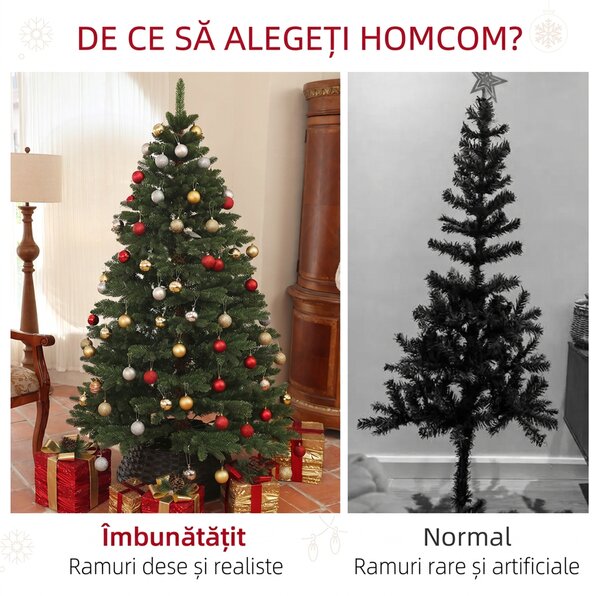 HOMCOM Brad de Crăciun Artificial cu 1050 Crengi Ignifuge, Pom de Crăciun Realist în Formă de Pin, Ø120x180 cm, Verde | Aosom Romania